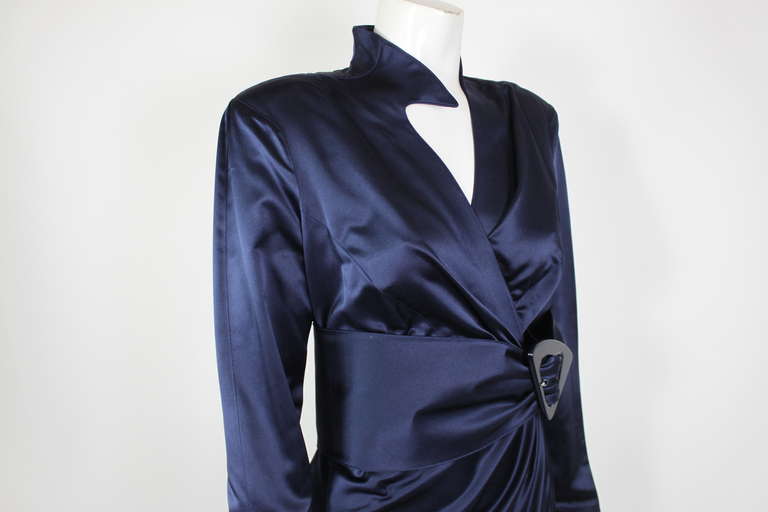 Mugler 1980s Midnight Blue Party Dress with Belt For Sale 4