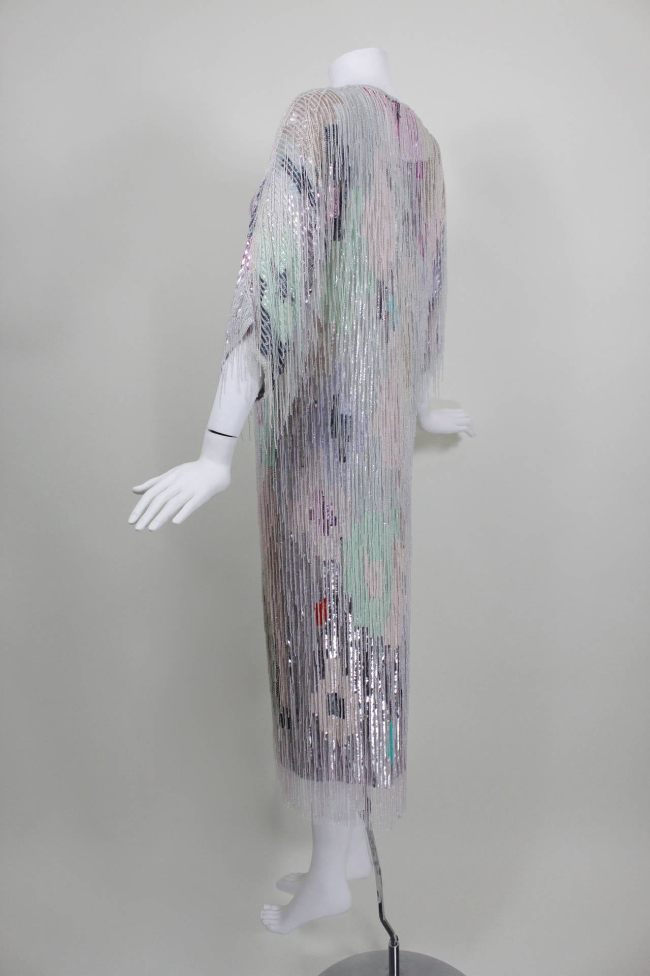 Women's Louis Feraud Pastel Heavily Beaded Fringe Party Dress