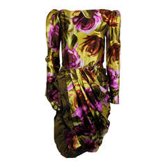 Paul Louis Orrier 1980s Jewel-Tone Floral Party Dress