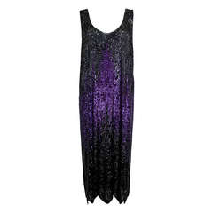 1920s Dazzling Purple and Black Ombré Party Dress with Scalloped Hem