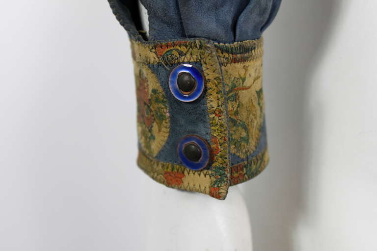 Roberto Cavalli 1970s Blue Suede Patchwork Shirt For Sale 2
