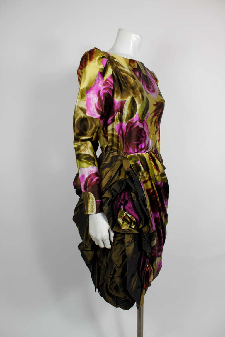 Paul Louis Orrier 1980s Jewel-Tone Floral Party Dress