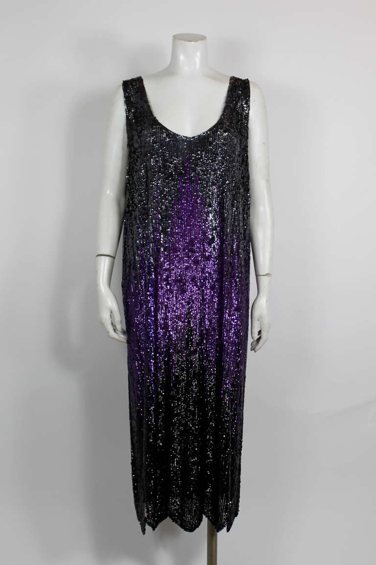 1920s Dazzling Purple and Black Ombré Party Dress with Scalloped Hem

