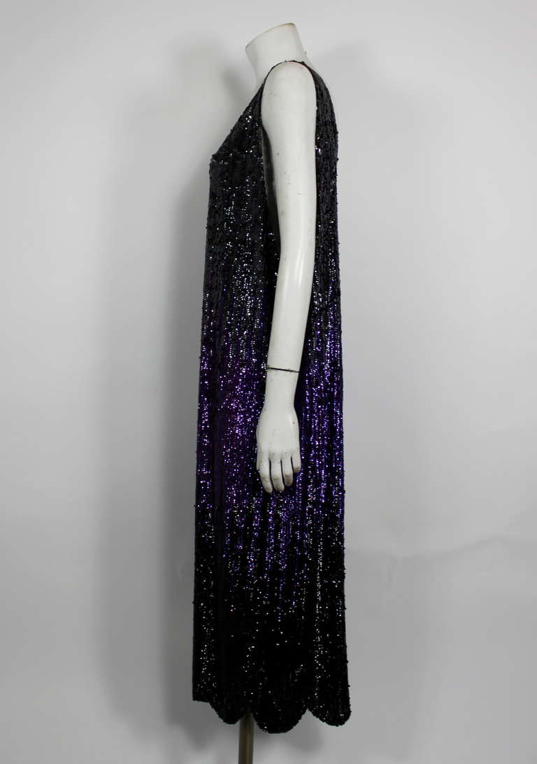 1920s Dazzling Purple and Black Ombré Party Dress with Scalloped Hem In Excellent Condition For Sale In Los Angeles, CA