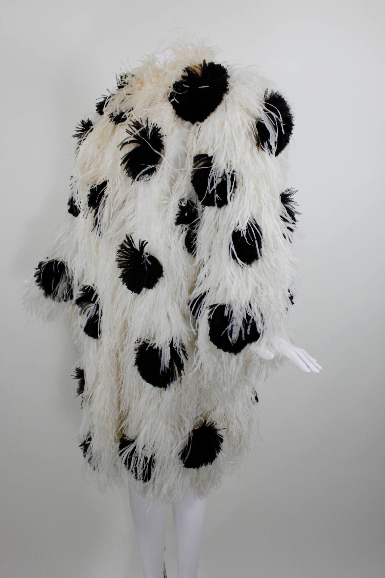 1980s Bill Blass Polka Dot Ostrich Feather Coat In Excellent Condition In Los Angeles, CA