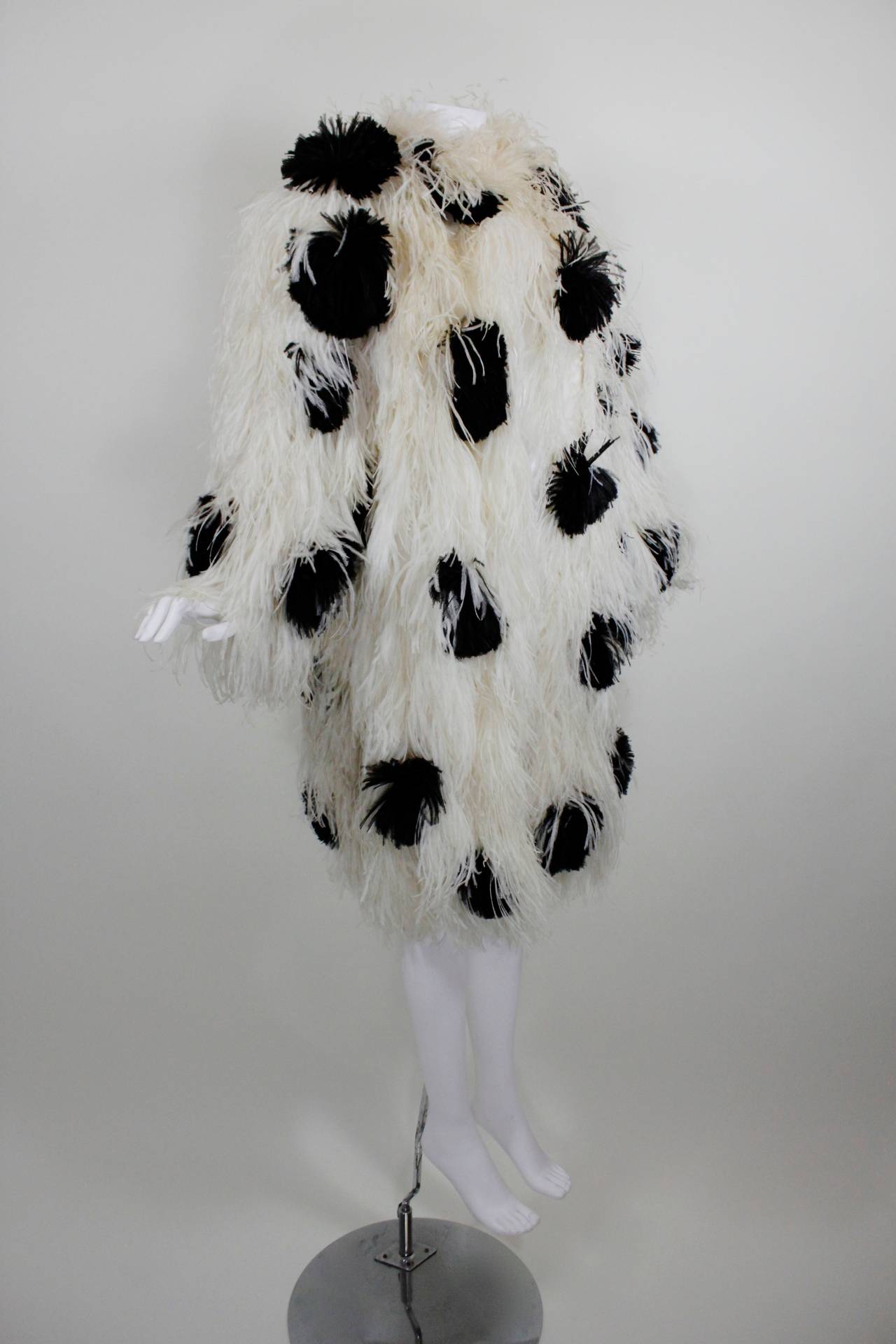 Gray 1980s Bill Blass Polka Dot Ostrich Feather Coat