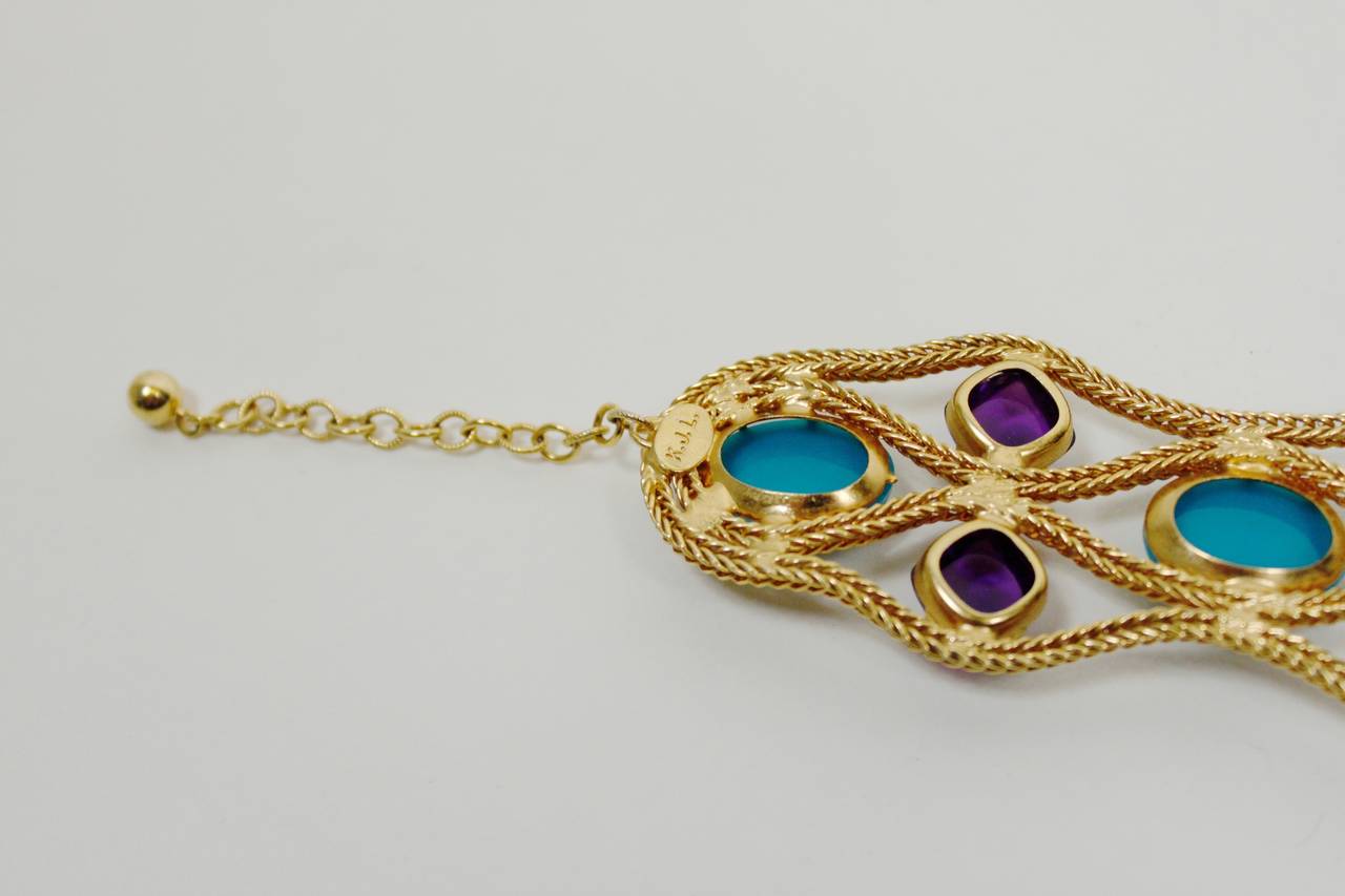 1960s KJL Goldtone Jeweled Choker Necklace 3