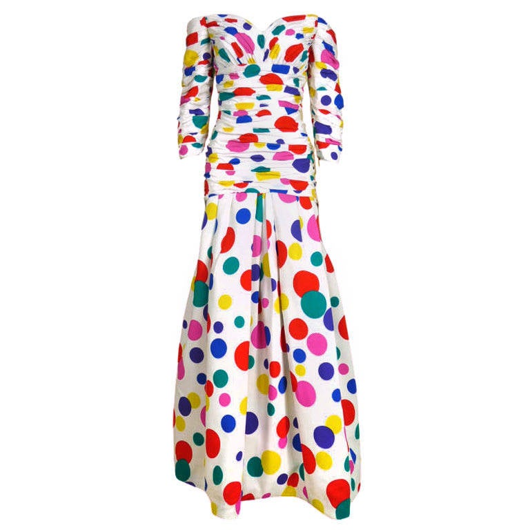 Arnold Scaasi 80s Rainbow Polka Dot Gown For Sale