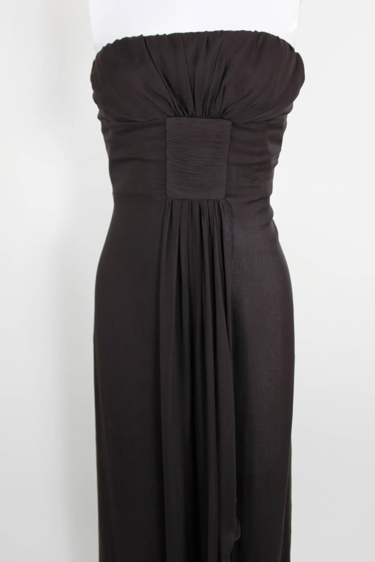 Black Valentino 2000s Chocolate Chiffon Strapless Gown For Sale