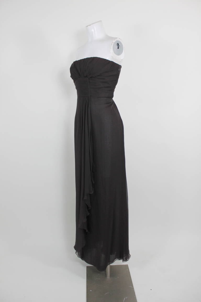Valentino 2000s Chocolate Chiffon Strapless Gown In Excellent Condition For Sale In Los Angeles, CA
