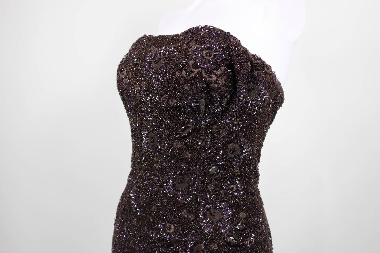 1950s Mingolini Guggenheim Rich Brown Hand-Beaded Evening Gown For Sale 3