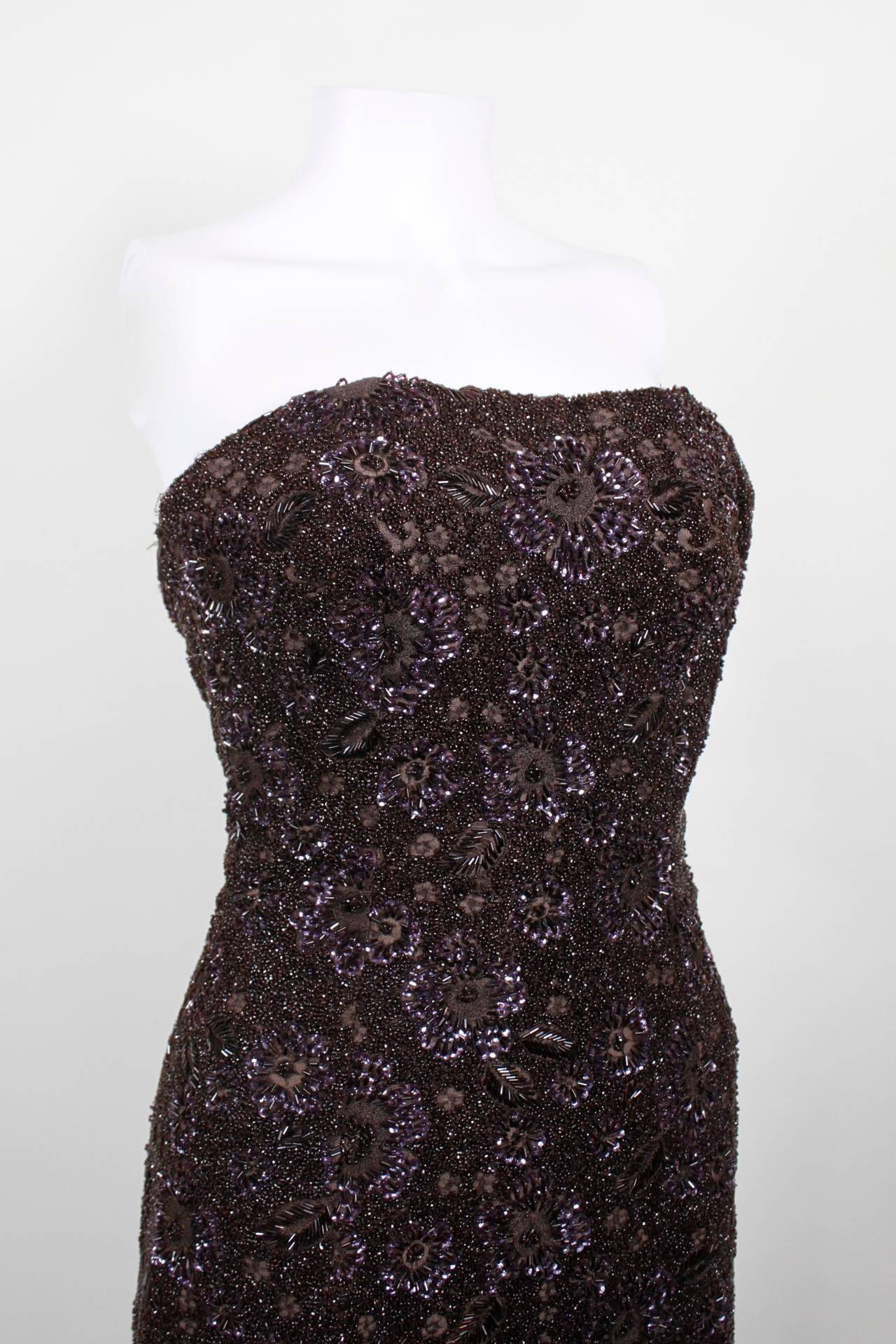 1950s Mingolini Guggenheim Rich Brown Hand-Beaded Evening Gown For Sale 2