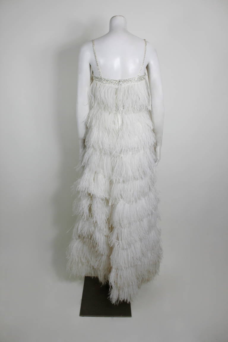 Tiered Ostrich Feather Gown with Rhinestone Details 1