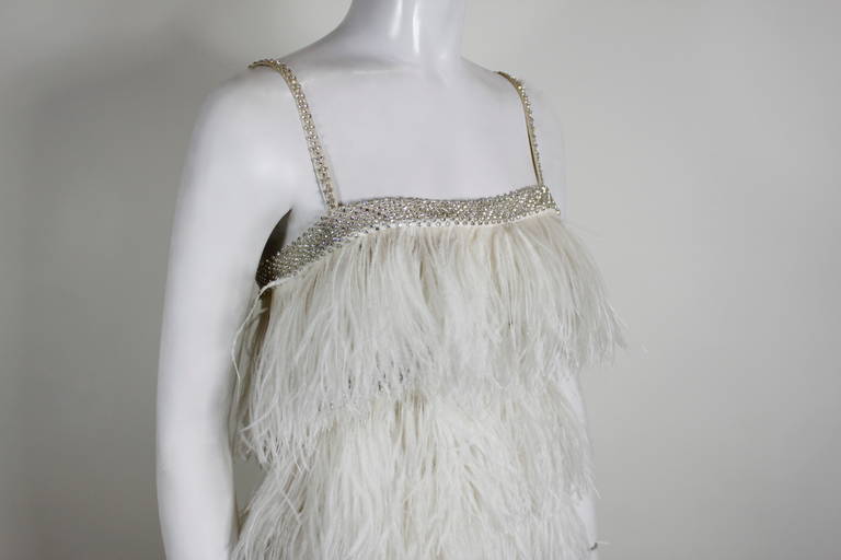Tiered Ostrich Feather Gown with Rhinestone Details 2