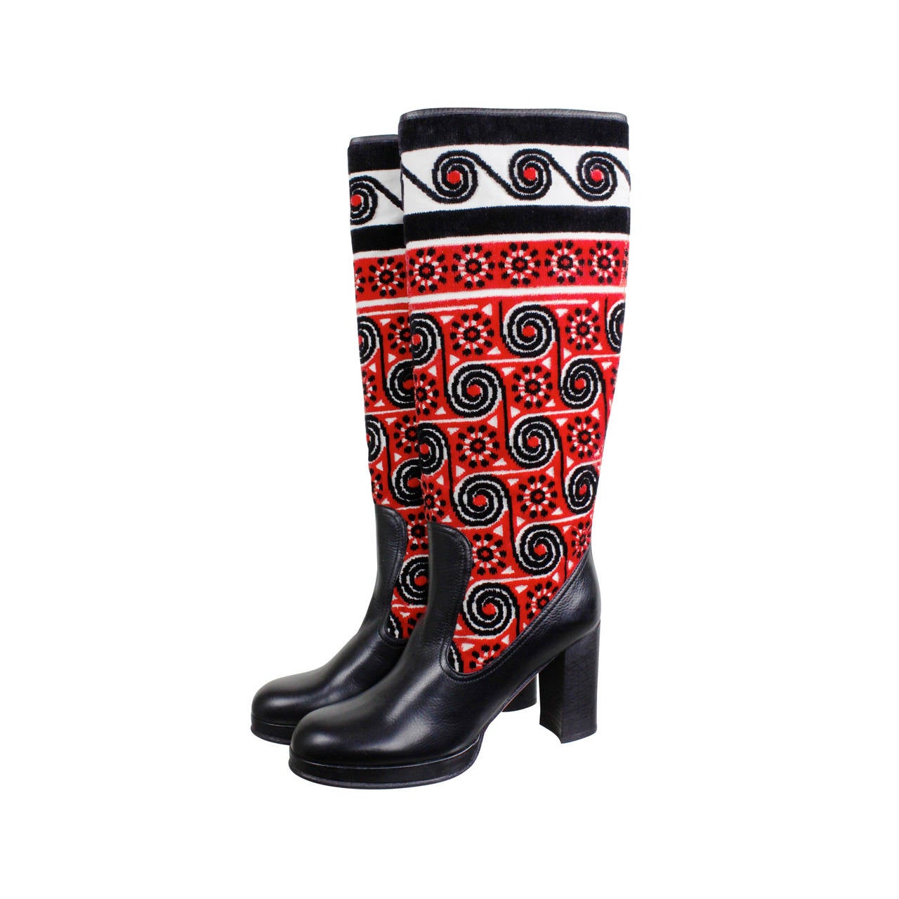 Anna Sui Eastern European Motif High Heeled Leather Boots Never Worn