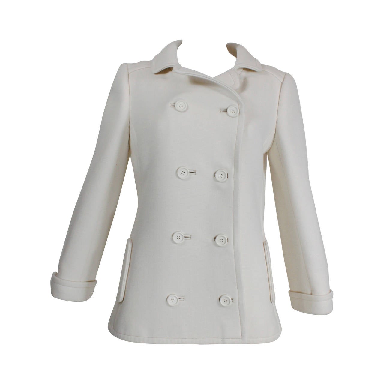 1960s Courréges Creme Wool Peacoat For Sale