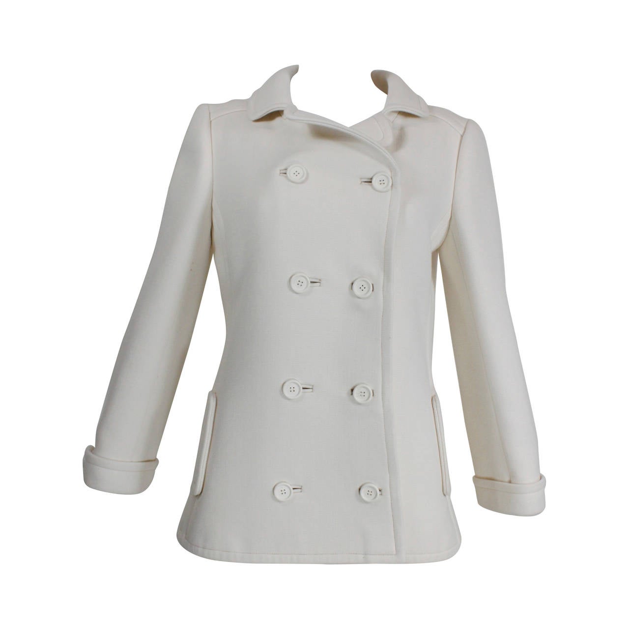 1960s Courréges Creme Wool Peacoat For Sale