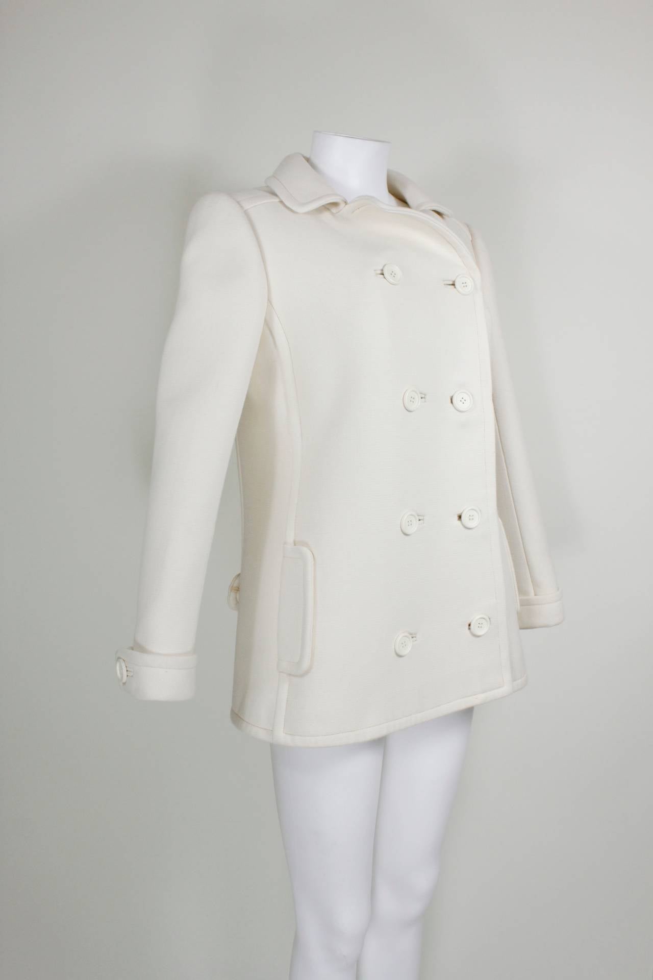Gray 1960s Courréges Creme Wool Peacoat For Sale