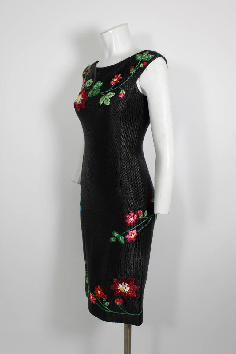 Moschino 2000s Raffia Floral Woven Cocktail Dress In New Condition In Los Angeles, CA
