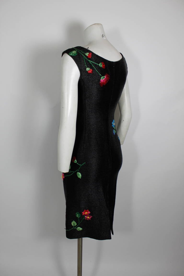 Moschino 2000s Raffia Floral Woven Cocktail Dress 1
