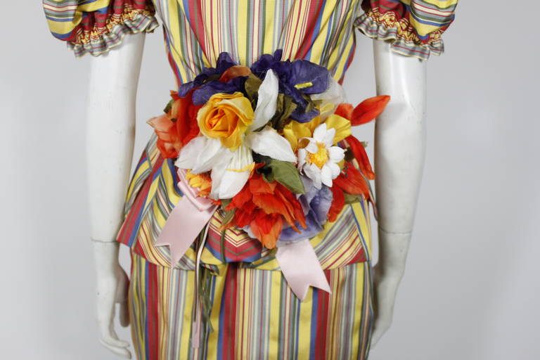 Moschino 1990s French Garden Floral Bustle Ensemble In Excellent Condition For Sale In Los Angeles, CA