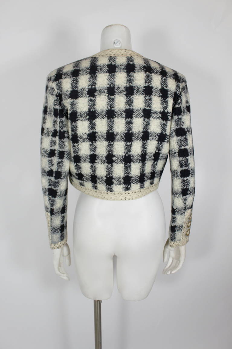 Moschino Fall/Winter 1992/1993 Tweed Bouclé Printed Jacket at 1stdibs