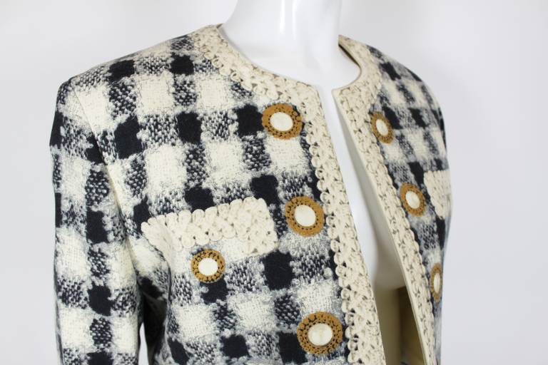 Moschino Fall/Winter 1992/1993 Tweed Bouclé Printed Jacket 1