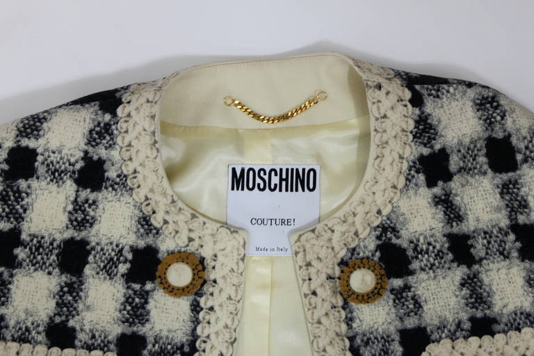 Moschino Fall/Winter 1992/1993 Tweed Bouclé Printed Jacket 2