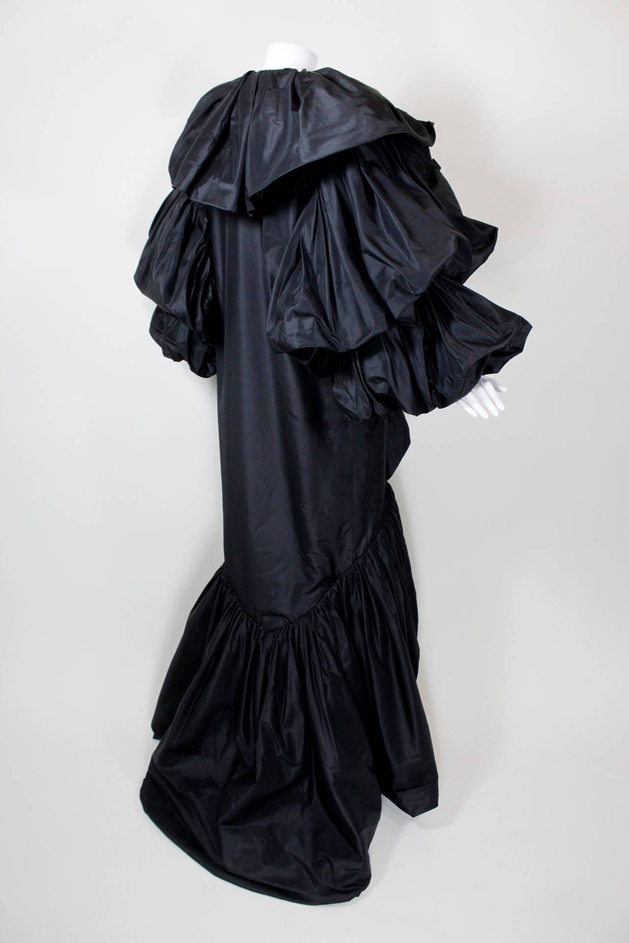 Women's Tiered Black Taffeta Evening Coat