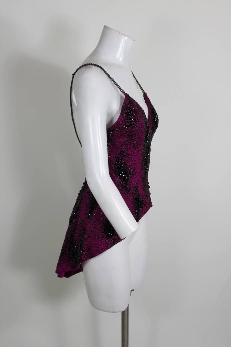 Sant' Angelo Maroon Black Beaded Asymmetrical Blouse 4