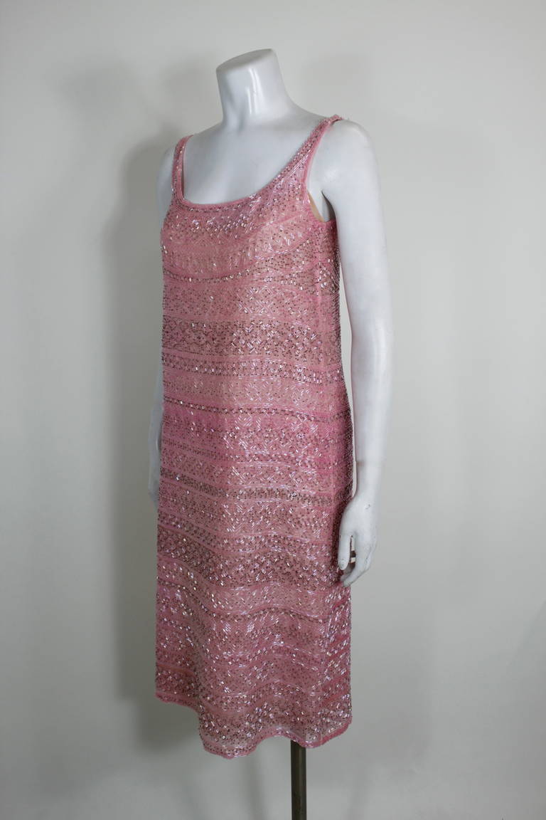 Brown Halston 1970s Blush Pink Beaded Party Dress For Sale