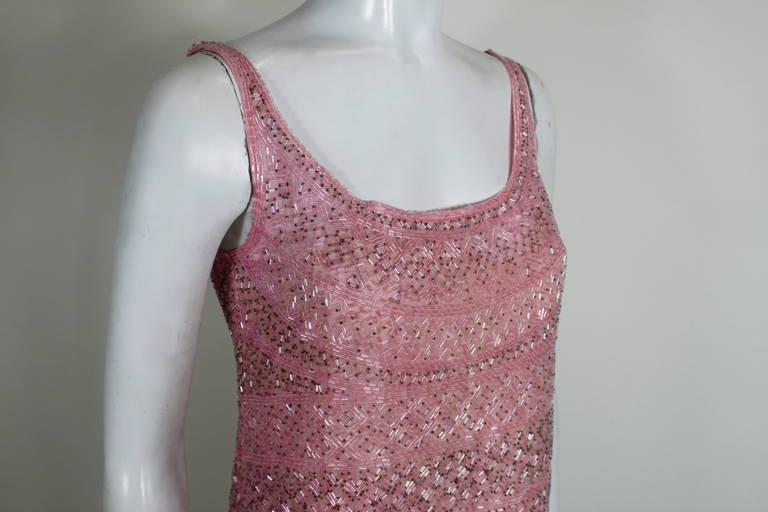 Halston 1970s Blush Pink Beaded Party Dress In Excellent Condition For Sale In Los Angeles, CA