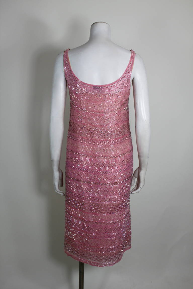 Women's Halston 1970s Blush Pink Beaded Party Dress For Sale