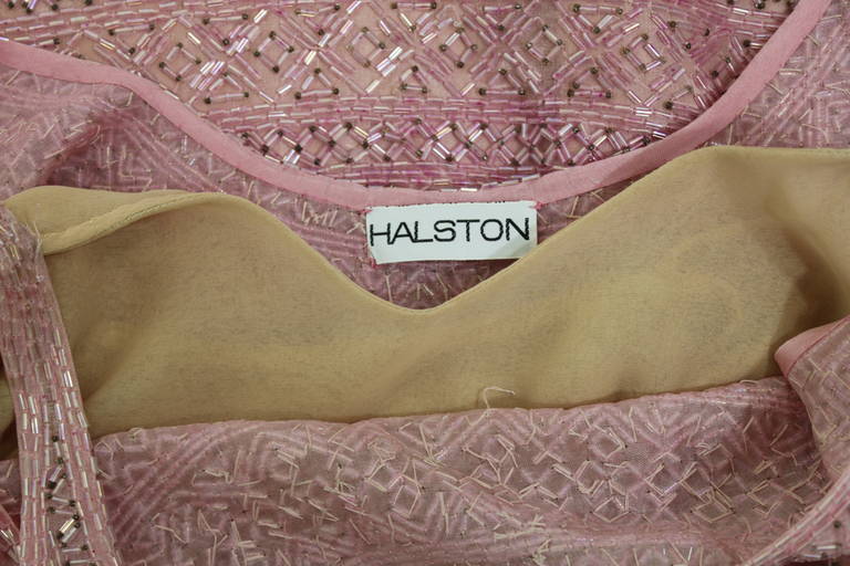 Halston 1970s Blush Pink Beaded Party Dress For Sale 1
