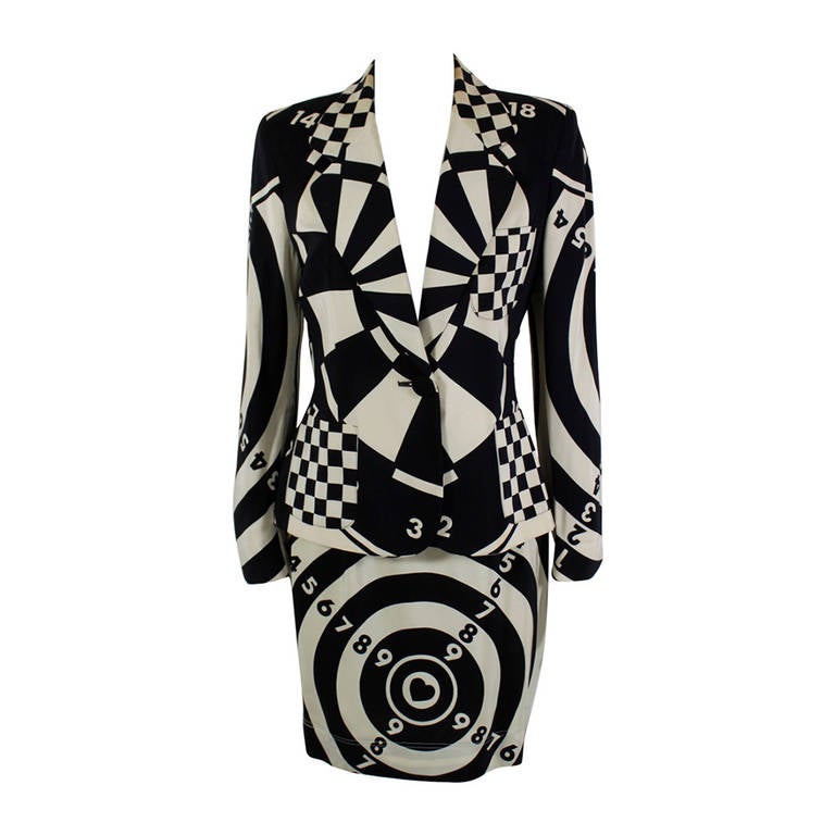 Moschino 1990s Black and White Bull's Eye Ensemble For Sale