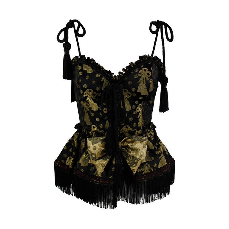 Moschino 1990s Black and Gold Brocade Lampshade Bustier For Sale