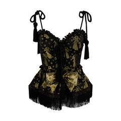 Moschino 1990s Black and Gold Brocade Lampshade Bustier