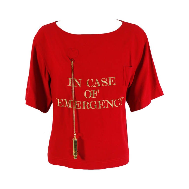 Moschino 1989 "Cruise Me Baby" In Case of Emergency Blouse For Sale