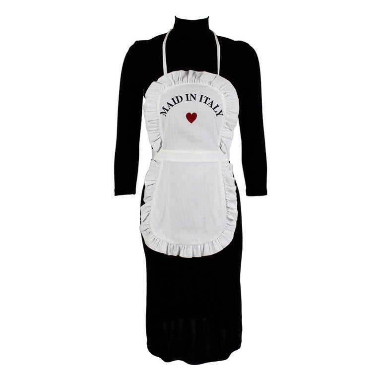 Moschino Fall/Winter 2001 Black and White "Maid in Italy" Apron Dress For Sale