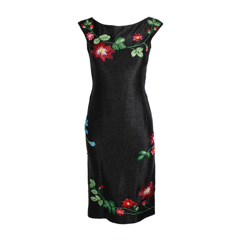 Moschino 2000s Raffia Floral Woven Cocktail Dress