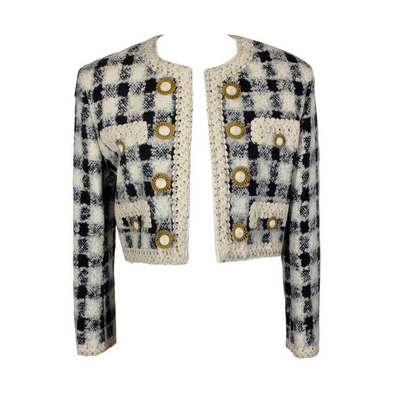 Moschino Fall/Winter 1992/1993 Tweed Bouclé Printed Jacket
