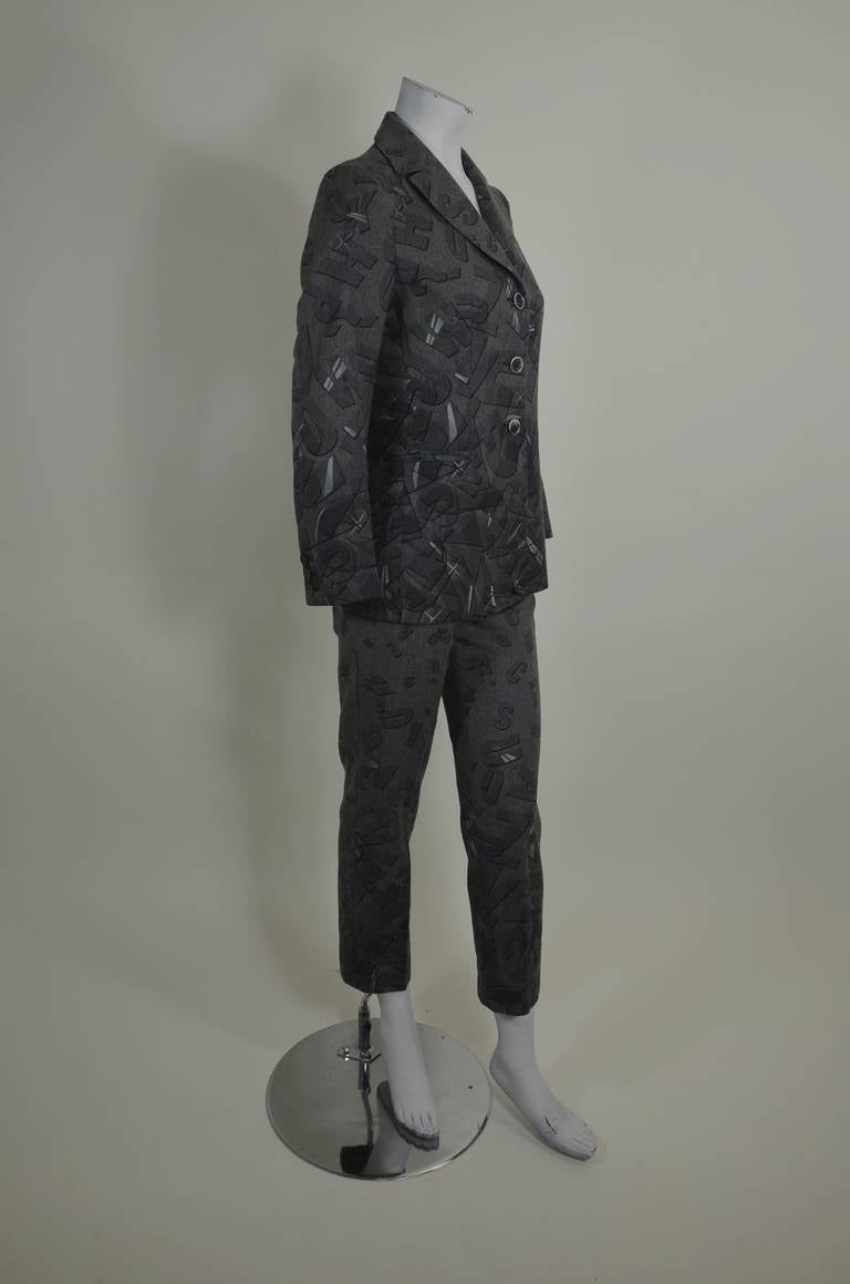 Women's Moschino 1990s Gray Alphabet Soup Wool Suit For Sale
