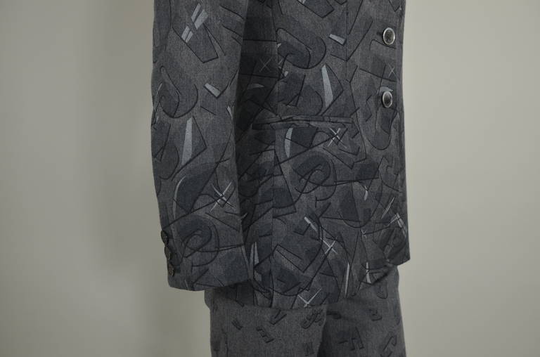 Moschino 1990s Gray Alphabet Soup Wool Suit For Sale 1