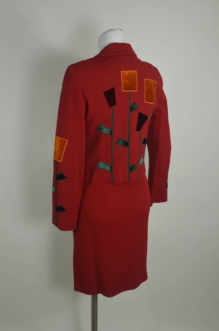 Women's Moschino 1990s Red Tulip Skirt Suit Ensemble For Sale