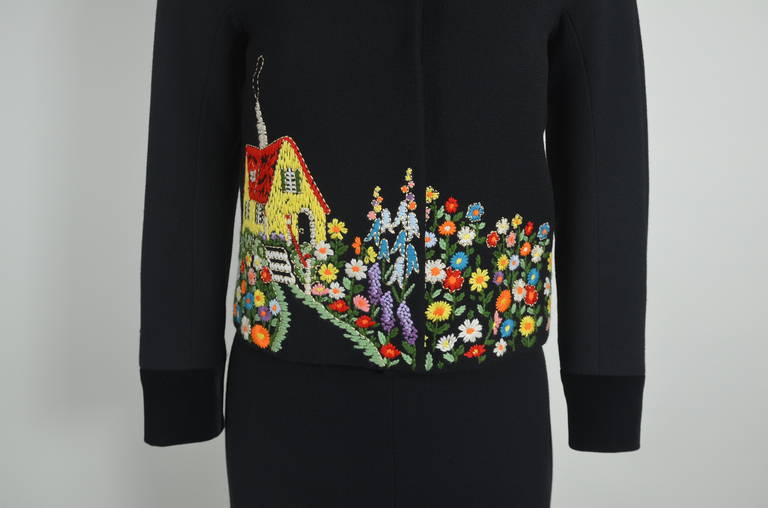 Moschino Cheap & Chic Embroidered Cottage Skirt Suit In Excellent Condition In Los Angeles, CA