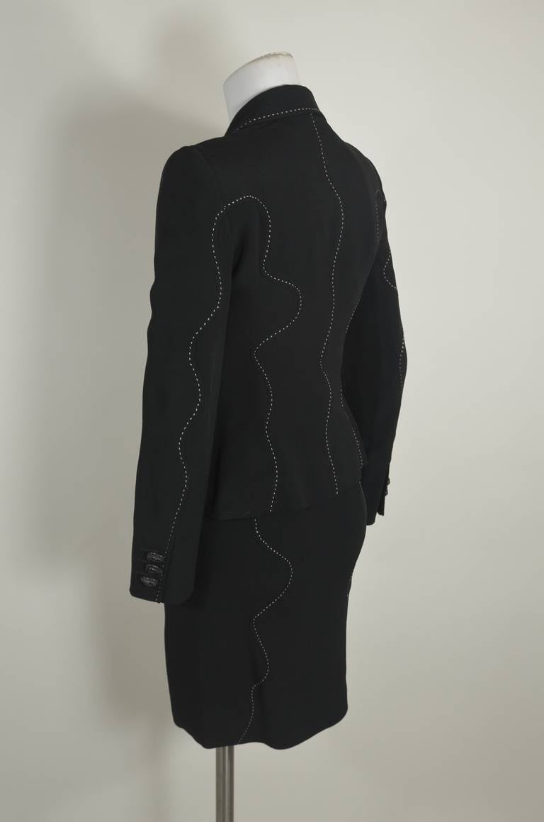 Women's Moschino 1990s Black Baste Stitch Skirt Suit For Sale
