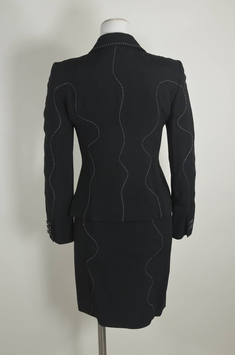 Moschino 1990s Black Baste Stitch Skirt Suit For Sale 2