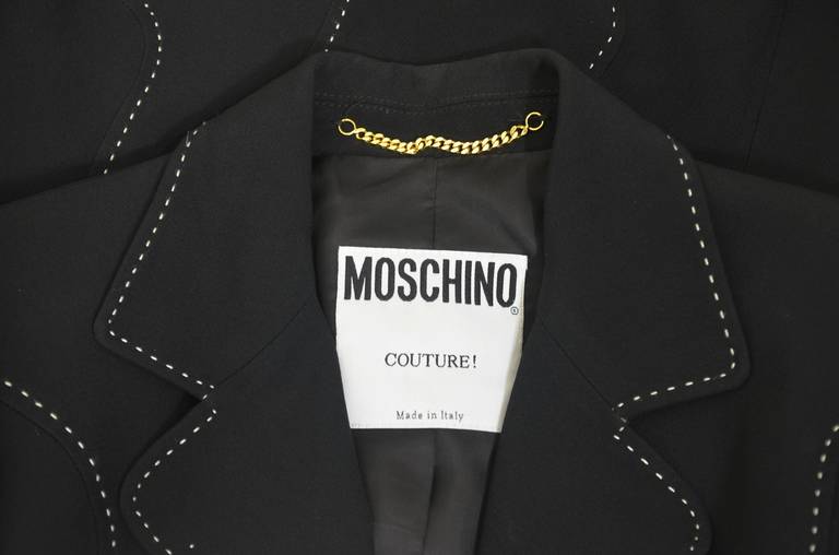 Moschino 1990s Black Baste Stitch Skirt Suit For Sale 4