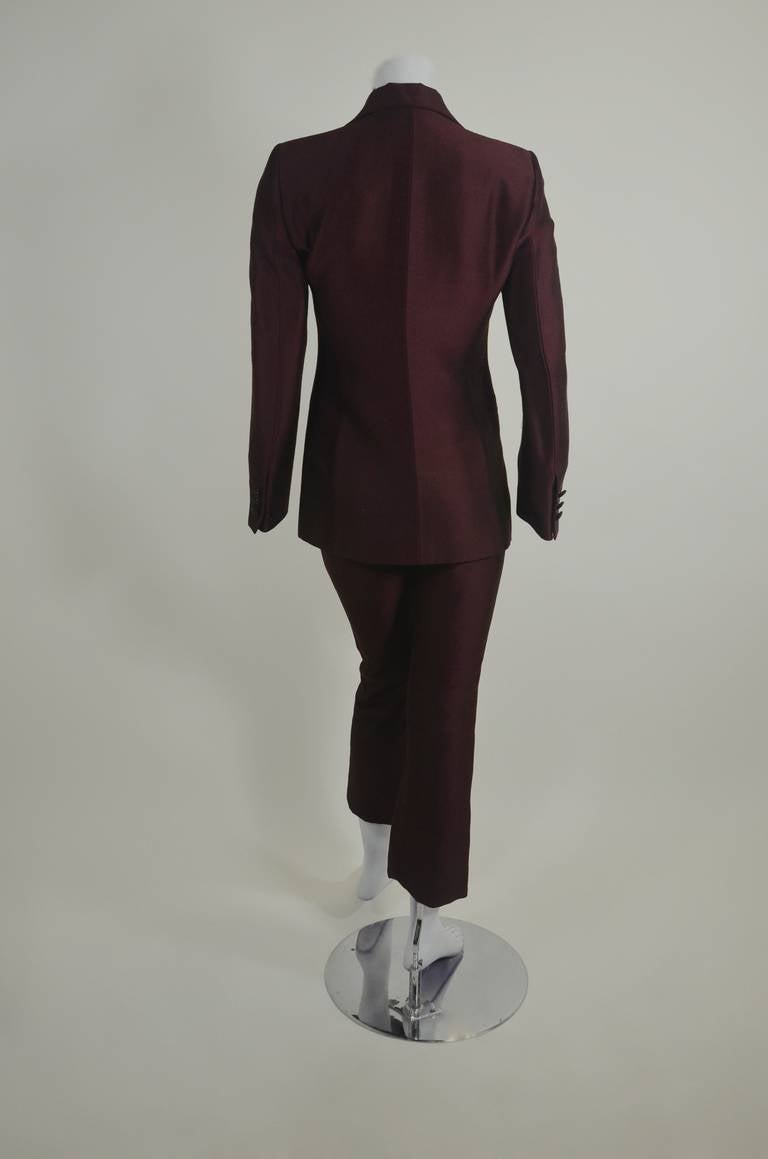 Moschino Metallic Burgundy Tuxedo with Black Lurex Lapel For Sale 1