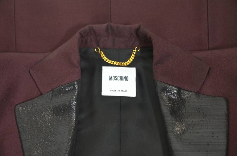 Moschino Metallic Burgundy Tuxedo with Black Lurex Lapel For Sale 6